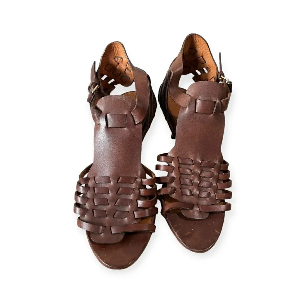 Givenchy Brown Leather Gladiator Huarache Sandal, Mid Heel, Size 38.5EU